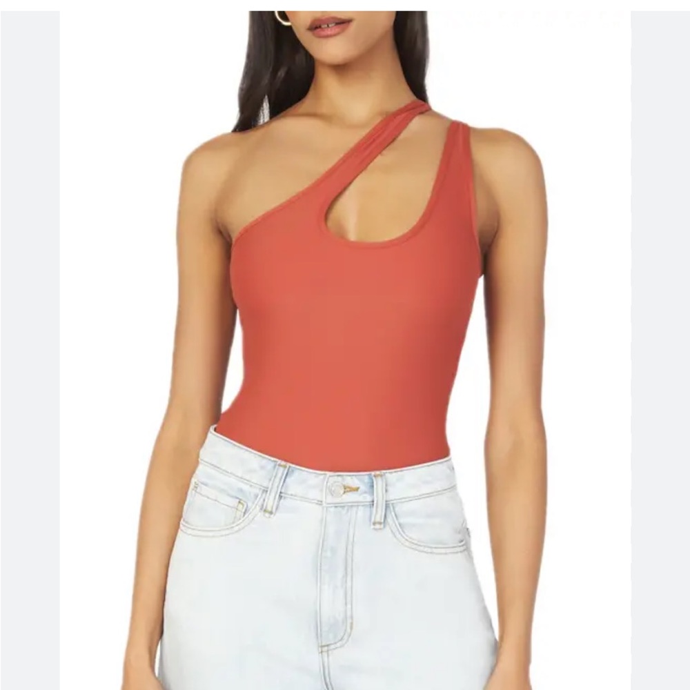 One shoulder asymmetrical weworewhat burnt orange/ brown bodysuit